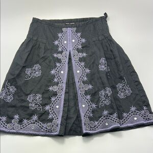 Anne Carson A-Line Boho Embroidered Skirt 10 Black Purple Artsy 10 Cocktail